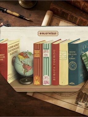 Cavallini & Co. Bibliothèque Book Globe Canvas Zip Pouch Tassel